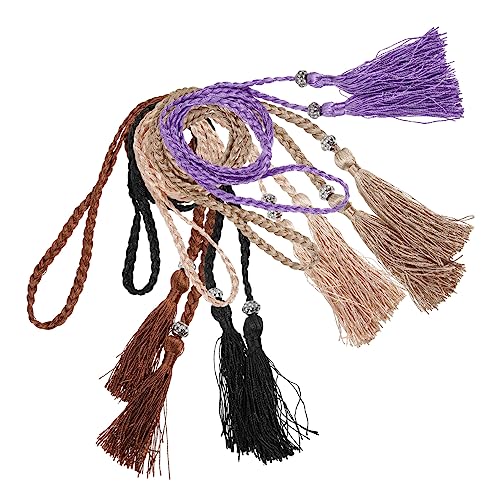 5pcs Woven Tassel Waistbands for Women Bohemian Dress and Skirt Belts Lightweight Multi Color Waist Accessories for Casual and Fashion Outfits