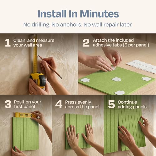 Image of X-Large Cork Board Alternative 12-Pack Felt Bulletin Board Thick and Decorative Pin Board for Home Office Walls 47.24 x 35.43 Inches with 72 Adhesive Tabs - [Gin Green]