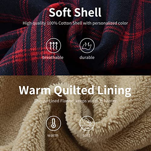 Image of Men's Cotton Plaid Shirt Jacket Fleece Flannel Sherpa Button Down