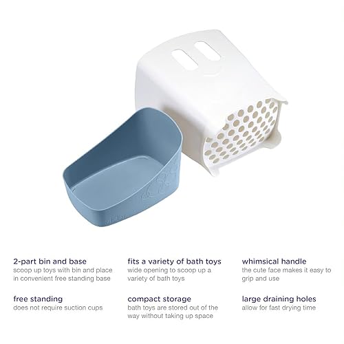 Miniatura 3 de Ubbi Organizador de juguetes de baño independiente con bandeja de secado extraíble y cuchara para niños pequeños y bebés, color azul nublado