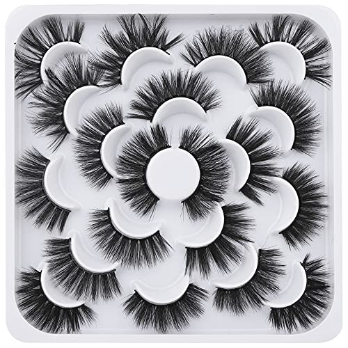 False Eyelashes 20MM Faux Mink Lashes Pack 10 Styles Dramatic Fluffy Full Thick Lashes 10 Pairs Soft Lightweight Reusable Fake Eyelashes Pack by Pawotence