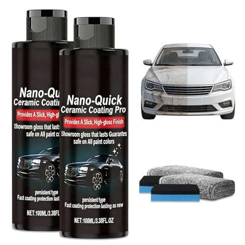 Nano-Quick Ceramic Coating Pro Quick Coat Restore Nano Spray for Cars Quick Effect Coating Agent for Car Paint Glass & Wheels Easy Apply Long-Lasting Shine & Protection (2PCS)