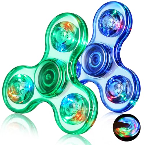 Gigilli Fidget Spinners Set de 2 pièces, Enfants et Adultes LED Lumineux Fidget Jouet, Cristal Main Spinner Lumineux Fidget Jouet, 4-8 - 12 Ans Anniversaire...