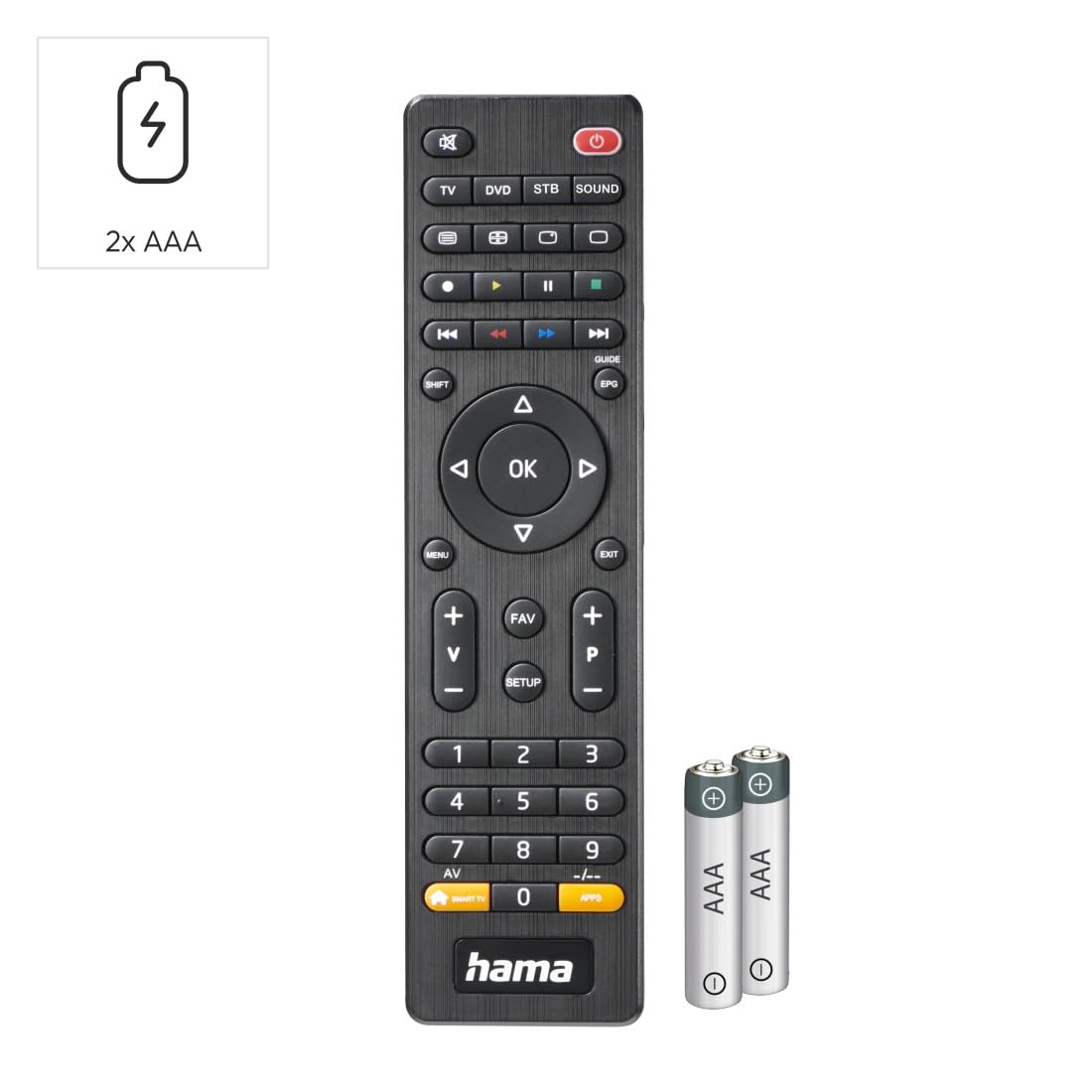 Hama uniwersalny pilot do TV 4w1 (podczerwień, do TV, soundbara, odtwarzaczacza Blu-Ray, dekodera, do maks. czterech urządzeń, przycisk Smart, zasięg 10 m, w zestawie 2x bateria AAA)