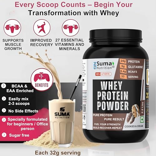 Image of Whey Protein Powder 2.2 Lbs (1kg) | Malai Kulfi Flavor | 24g Protein, 5.4g BCAAs, 5g Glutamine per Serving | Muscle Recovery & Growth | Pure Protein, Pure Result