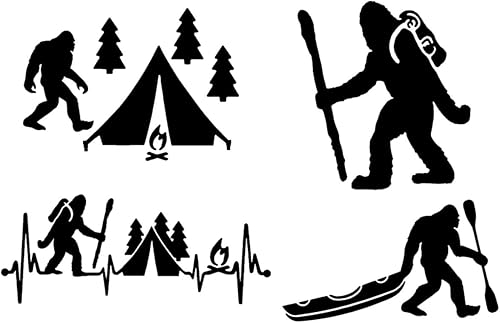 Bigfoot - Calcomanías para camping, senderismo, kayak, paquete de 4 Bigfoot Heartbeat, Sasquatch Camping, Senderismo Bigfoot, Kayak Bigfoot