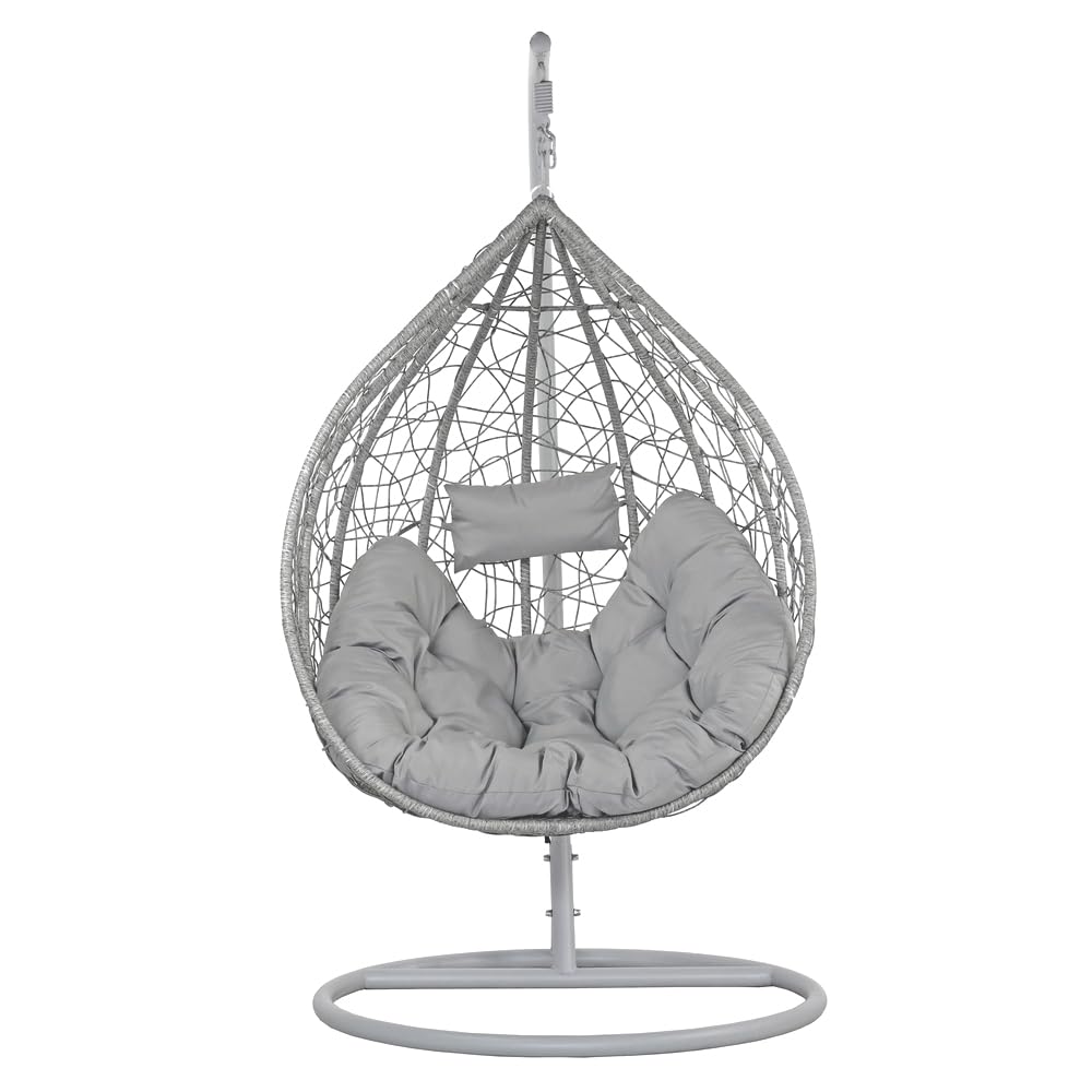 Poltrona a Dondolo Sospesa da Giardino Estosa Ferro Diametro 108cm Altezza 198cm Fibra Sintetica Cuscini Poliestere Portata 120kg