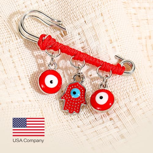 Red Hamsa Protection Charm Pin - Evil Eye Jewelry for Women, Babies, Infants & Toddlers - Evil Eye & Hamsa Symbolism Pin - Red String Amulet for Good Luck & Energy - Fits Stroller and Blanket - 1.5 cm4
