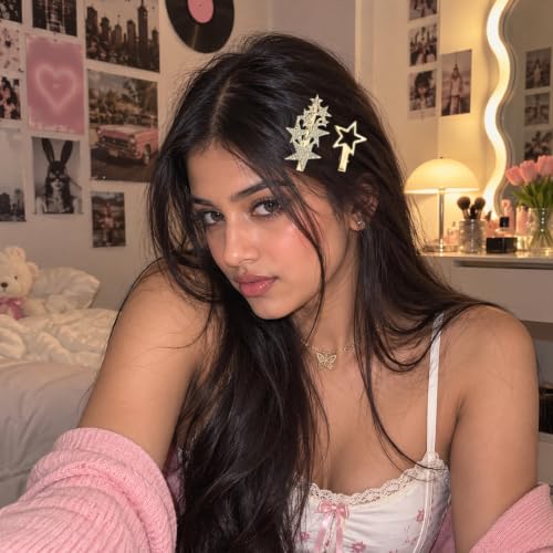 Image of MAYCREATE 15Pcs Gold Y2K Snap Hair Clips Heart Star Metal Barrettes Girls