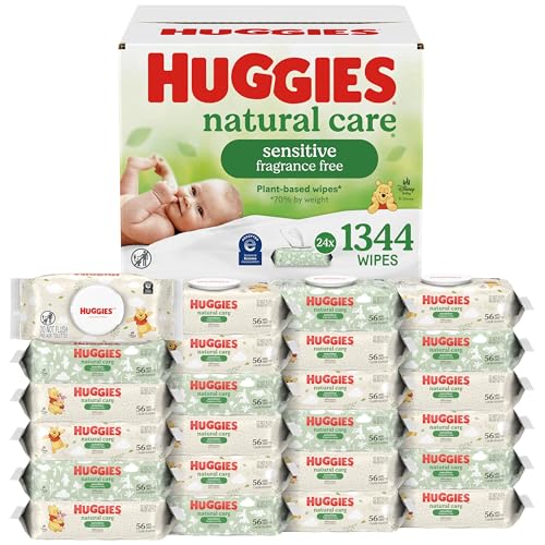 Image of Huggies Natural Care Sensitive Baby Wipes, Unscented, Hypoallergenic, 99% Purified Water, 24 Soft Packs of 56 (1344 Wipes Total)