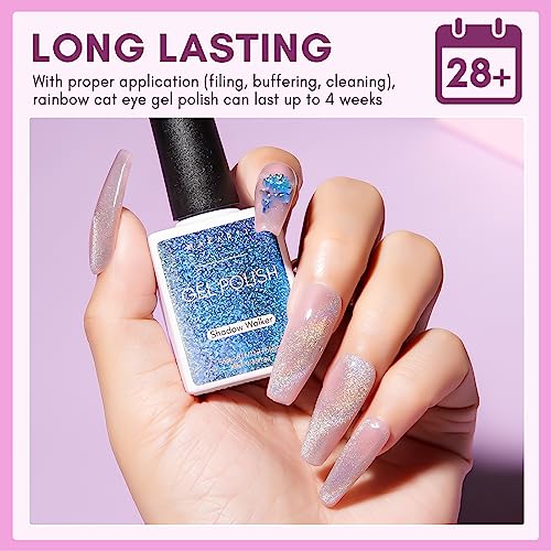 Makartt Gel Nail Polish, Universal Rainbow Cat Eye Gel Nail Polish 10Ml Holographic 9D Sparkly Hole Cat Eye Glitter Spring Gel Polish With Magnet Stick Soak Off Uv/Led Manicure Nail Art Designs thumb #5