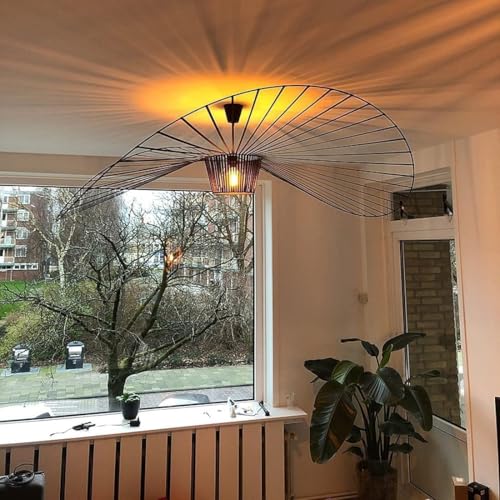 YONIISEA Lustre Vertigo Noir 80cm Suspension, Design Chapeau Léger, Plafonnier Moderne Fibre de...