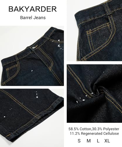 Unisex Wide Leg Barrel Jeans Vintage Paint Splatter Washed Loose Fit High Waisted Denim Pants Streetwear3