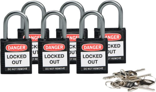 Brady Compact Safety Lock - Black, Keyed Differently (6 Locks) - 118934,1 2/5
