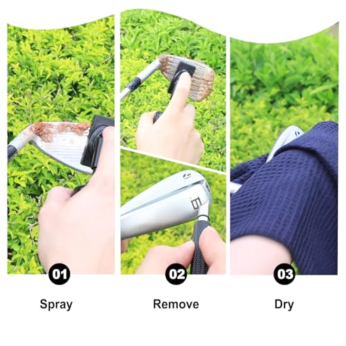 Golfupp Golf Reinigungsset mit Golfschläger Schärfer, Golf Handtuch, Wasserbürste mit Sprühflasche & Ausziehbarem Clip - Golf Zubehör, Golfschläger Reinigungsbürste, Perfekte Golf Geschenke