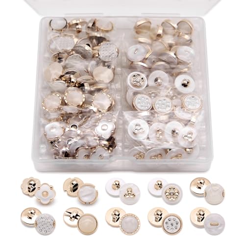 SEMINI 100 Piece 10 Styles Shank Resin Pearl Buttons Vintage Sewing Button for Women Girls Crafts Clothes Wedding Dress and DIY Project (Color 14(Resin))