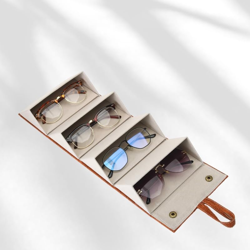 Étui à Lunettes Étui à Lunettes de Soleil Portable à Suspendre à la Maison, étui à Lunettes Pliable, étui à Lunettes rétro en Cuir Multi-grilles Étuis à Lunettes(C)