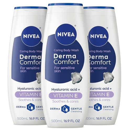 NIVEA Derma Comfort Caring Body Wash for Sensitive Skin, Body Wash with Hyaluronic Acid and Vitamin...