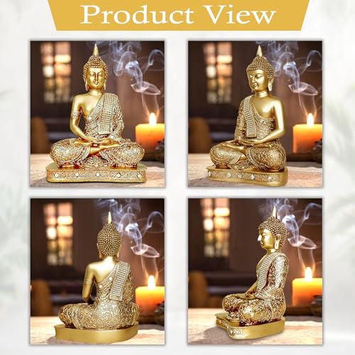 Image of GLUN Polyresin Spiritual Sitting Buddha Statute, 1 Piece Golden Colour Idol Statue Showpiece for Home Decor Decoration, Gifting Items