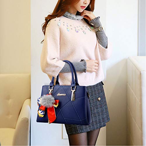 Bolso Satchel para Mujer de Cuero Sintético Azul Marino miniatura 3