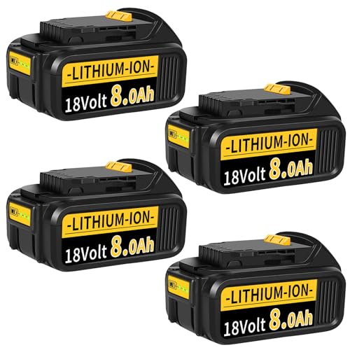 4 X 8000mAh Batteries Replacement for Dewalt 18V Battery Compatible with Dewalt Battery DCB184 DCB200 DCB1820 DCB181 DCB182 DCB201 DCB200-2 Cordless Power Tools(4-Packs)