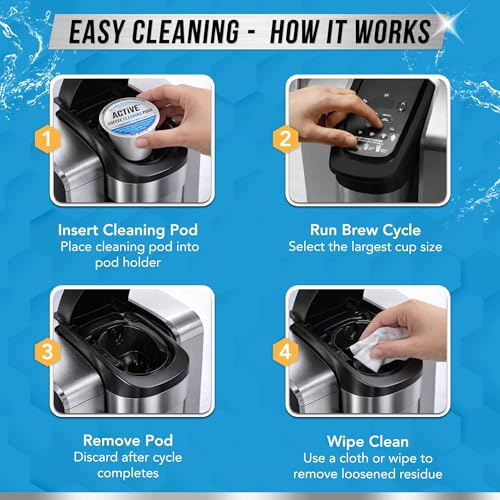 Image of ACTIVE K-Cup Compatible Keurig Cleaning Pods - Quick-Rinse Cleaners for Single Serve Coffee Machine, 12 Month Coffee Maker Cleaner Kit, Brewer Clean Cups for Keurig 1.0, 2.0, Mini Machines - 12 Pack