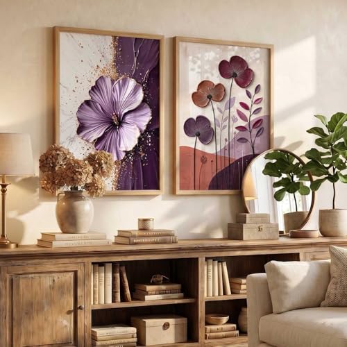 Image of kotart BLUE flower Art Wall Painting modern Home Decoration With Frame For Living Room Bed Room Hotel Wall Decor Digital Reprint Set of 2 (10X13 INCH)