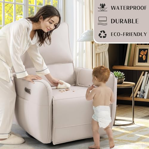 Image of Power Recliner Gliders for Nursery, Electric Swivel Rocker Recliner Chair, Comfy Upholstered Living Room Reclining Rocking Chairs with Lumbar Support (Cream, 41 inch X 40 inch X 36 inch)