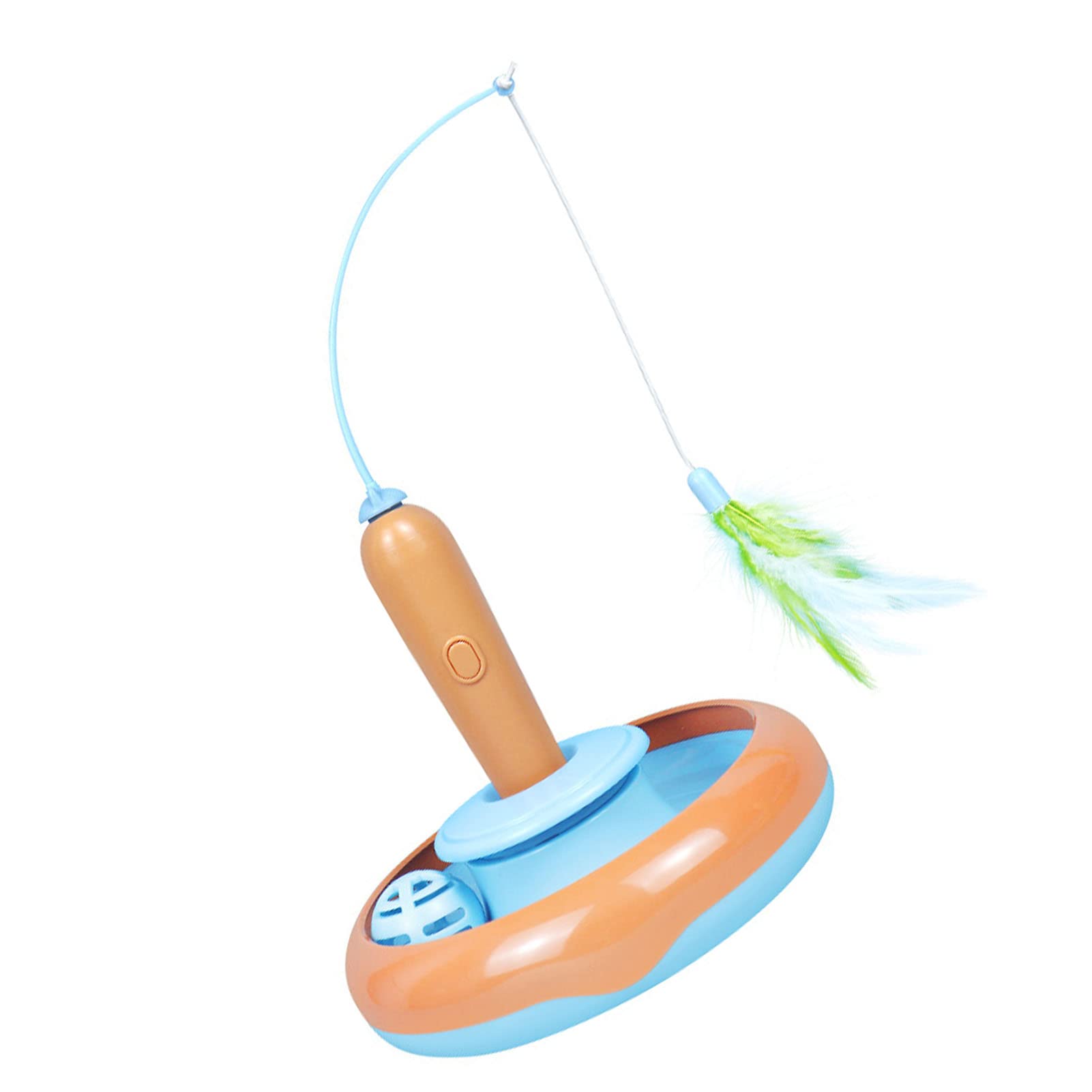 Juguete de plumas de gato giratorio automático Qcwwy en color naranja y azul para interiores