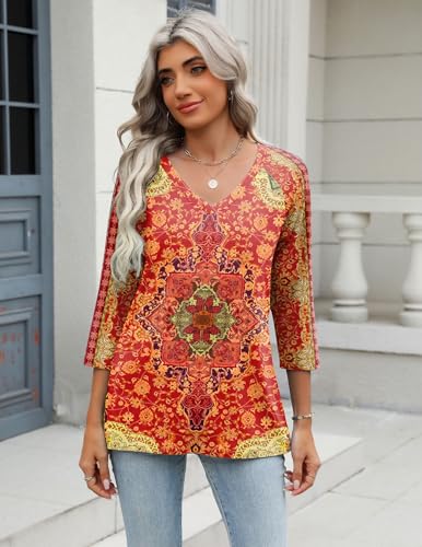 Image of Zeagoo 3 /4 Length Sleeve Womens Tops Dressy Casual Three Quarter Sleeve Blouses V Neck Shirts