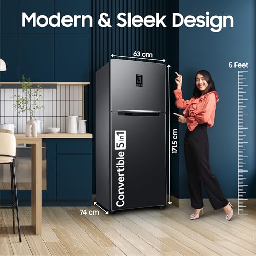 Image of Samsung 301 L, 2 Star, Convertible 5-in-1 Digital Inverter with Display Frost Free Double Door Refrigerator (RT31H4522B1 /HL, Black DOI, 2026 Model)