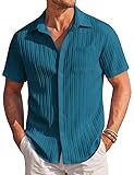 COOFANDY Men's Casual Button Down Shirts Short Sleeve Fashion Hawaiian Shirt Summer Beach Vacation Shirt Lake Blue