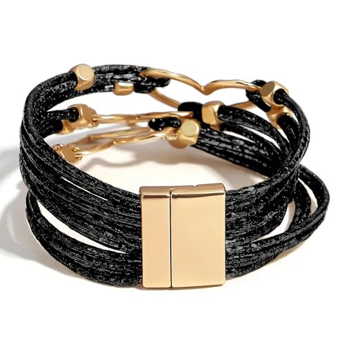 Image of Fesciory Leather Wrap Bracelets for Women, Boho Leopard Multi-Layer Crystal Beads Cuff Bracelet Jewelry