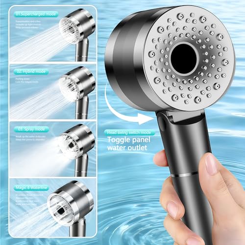 Regadera de mano dual con filtro para agua dura, alto caudal, 4 modos de rociado, 2 en 1, manguera flexible de 59 pulgadas y soporte ajustable, acabado cromado miniatura 2