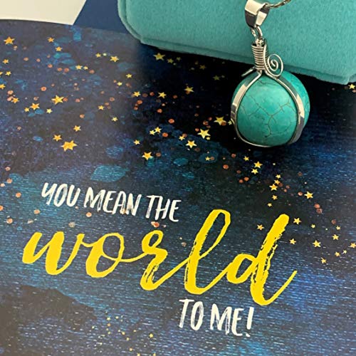 Smiling Wisdom - You Mean The World To Me Greeting Card And Artsy Swirl Earth Sweater Necklace Gift Set - Woman Grandmother Sister Friend Mom - Turquoise Silver #TOP8
