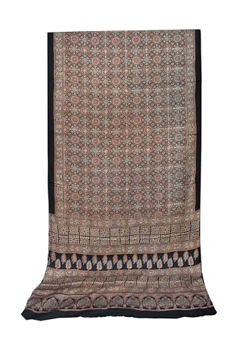 Image of Ethnics of Kutch Womenss Ajrakh Modal Silk Natural Dye Hand Block Print Saree with Blouse Piece - 5.5 Mtr Length