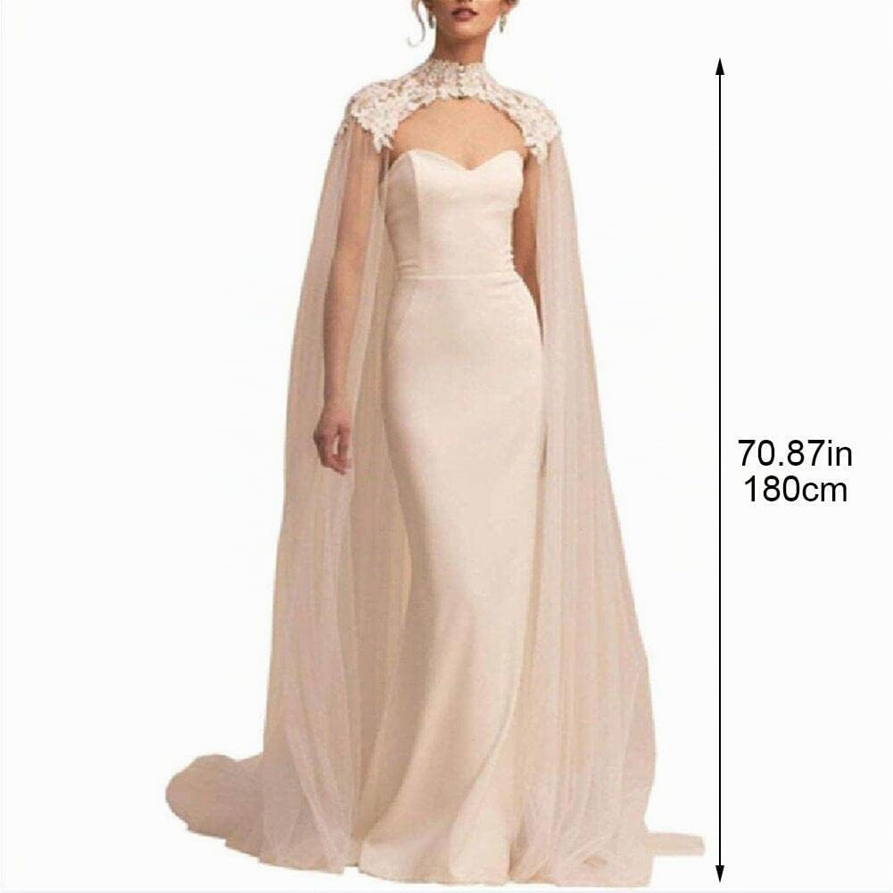 Cape De Mariée Blanche en Tulle avec des Appliques, Cape De Soirée Enveloppante, Châle Cathédrale, Longue Cape en Dentelle, Accessoires De Mariée