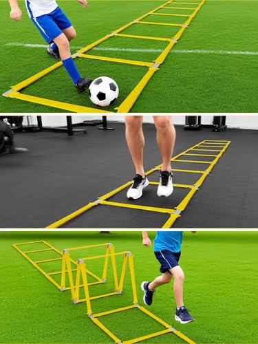 TONTATTA Tangle-Free Agility Ladder for Kids/Athletic – Multi-Use Speed Training Ladder for Footwork Drills/Football/Soccer/Boxing - Agility Equipment for Workout/Exercise/Fitness – 10 Rung - Yellow - Thumbnail 7