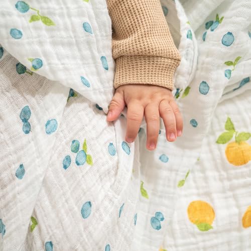 Image of aden + anais Boutique Organic Swaddle Blanket 4-Pack - 100% Organic Cotton Muslin, Large, Soft, Breathable Receiving Blankets for Infants - Lightweight Multi-Use Baby Swaddles, Fresh Fruit
