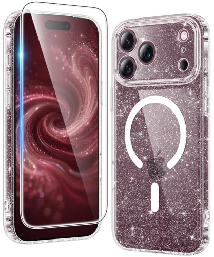FNTCASE for iPhone 18 Pro Case / 17 Pro Case Glitter with Screen Protector
