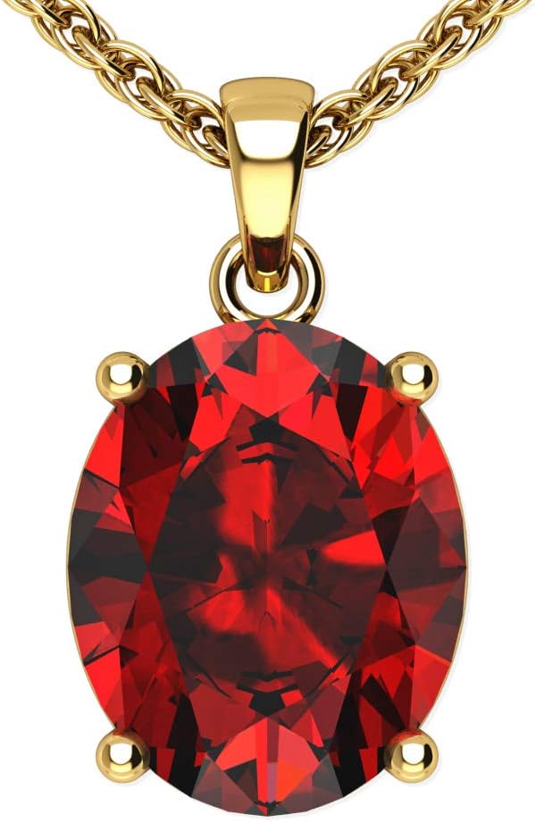 Women's Pendant Necklace, 14k Yellow Gold/White Gold Hanging Jewelry with 7mm Precious/Semi-Precious Oval Birthstone Gemstone & 18" Loose Rope Chain with Lobster Claw