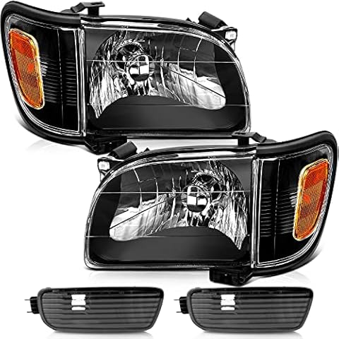 LSAILON Headlight Assembly Replacement Fit 2001-2004 For Toyota Tacoma Black Housing Amber Reflector Clear Lens Driver and Passenger Side Cover