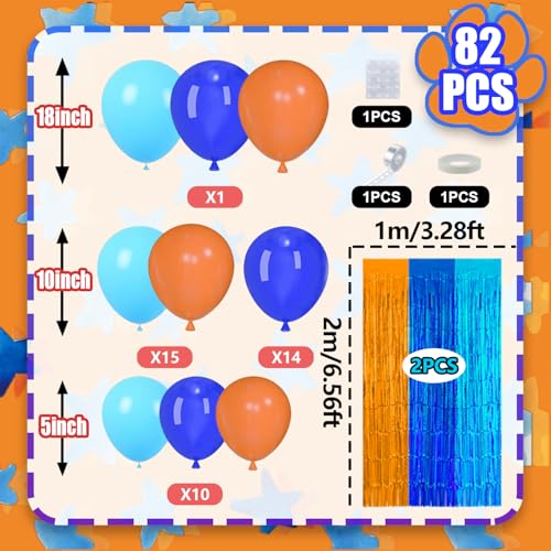 Image of Blue Orange Balloon Arch Garland Kit Birthday Party Decorations, Orange Blue and Light Blue Foil Fringe Curtains Backdrop Tinsel Streamers Banner Photo Booth Props Dog Themed Party Decor Supplies