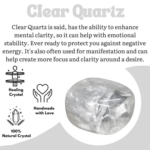 Image of Certified Premium Clear Quartz Crystal Healing Tumbled Stone, Natural Polished Crystals for DIY Crafts, Manifestation, Meditation, Pooja Feng Shui and Reiki Healing (30 Grams)