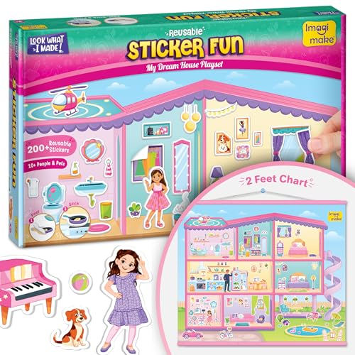 Image of Imagimake My Dream House DIY Sticker Playset | Waterproof Mess-Free Activity with 200+ Reusable Stickers, House Charts & Characters | Pretend Play Toy | Birthday Girls Gift 3-6 Years
