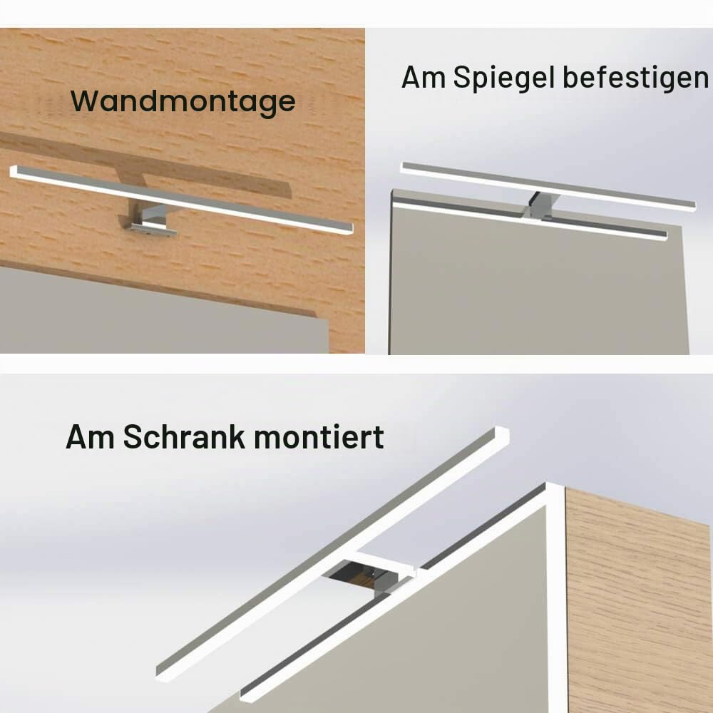 LED Spiegelleuchte Badezimmer 10W 820LM 60cm Neutralweiß 4000K, Slim14mm Breite 3in1 Montage IP44 230V Wandleuchte Spiegellampe 600mm,Kein Flimmern Badezimmerschrank Spiegelleuchten