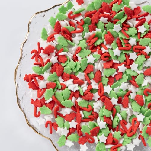 Twisweet Christmas Sprinkles 250g Edible Xmas Tree for Cake Decorating White Stars Sugar Sprinkles Mix Cupcake Topper Ice Cream Cookie Cake Decorations Holiday Christmas Party Supplies