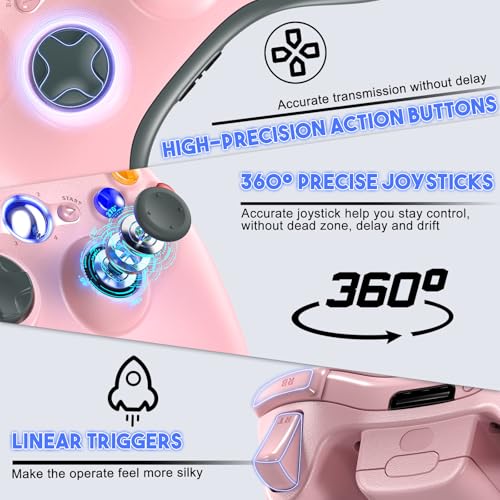 Image of Gamrombo 2 Pack Replacement for Xbox 360 Controller, Wireless Controllers Gamepad Upgraded Joystick Compatible with 360 & Slim, Windows 11 /10 /8 /7 PC Controller with Dual Shock (Black+Pink) [microsoft xbox 360]
