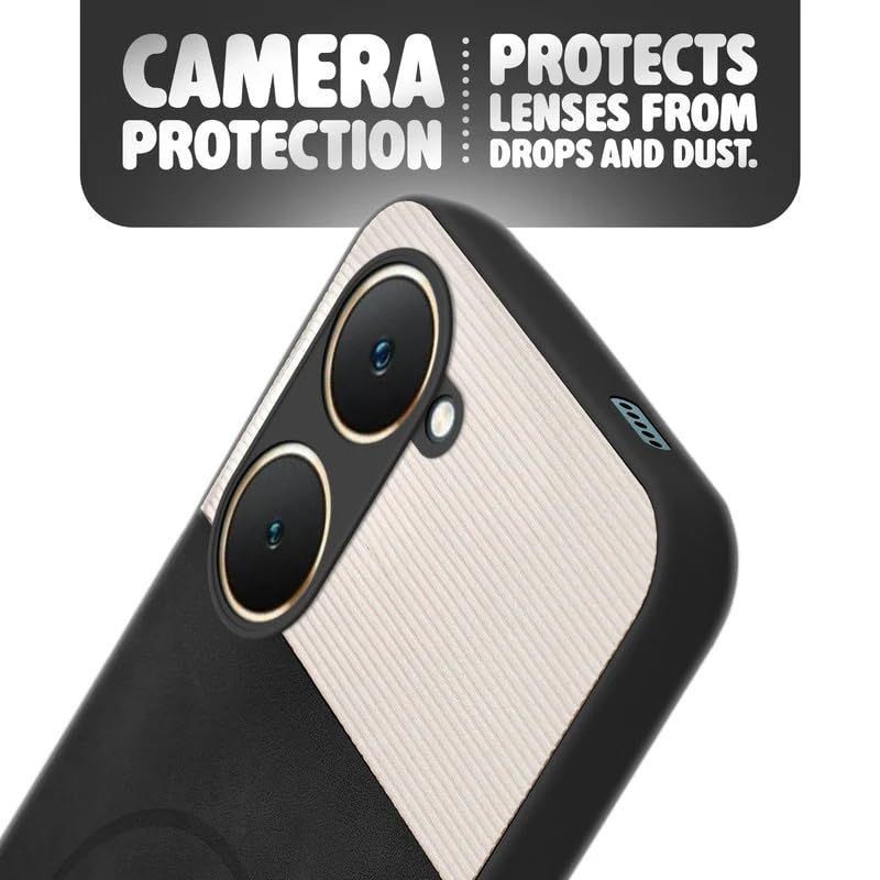 Image of Bintage case Dual-Leather Macc-Safe Design Phone Case| Soft Touch Finish | Full Camera Protectection Back Cover Compatible for Vivo V2351 / Y28s / Y28e / T3 Lite - White & Black