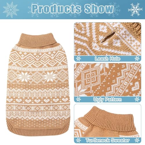 BINGPET Hundepullover Argyle – Ultraweicher, Warmer Strickpullover für mittelgroße und große Hunderassen, Winter Hundekleidung, Thermischer Outdoor-Pullover – Beige L